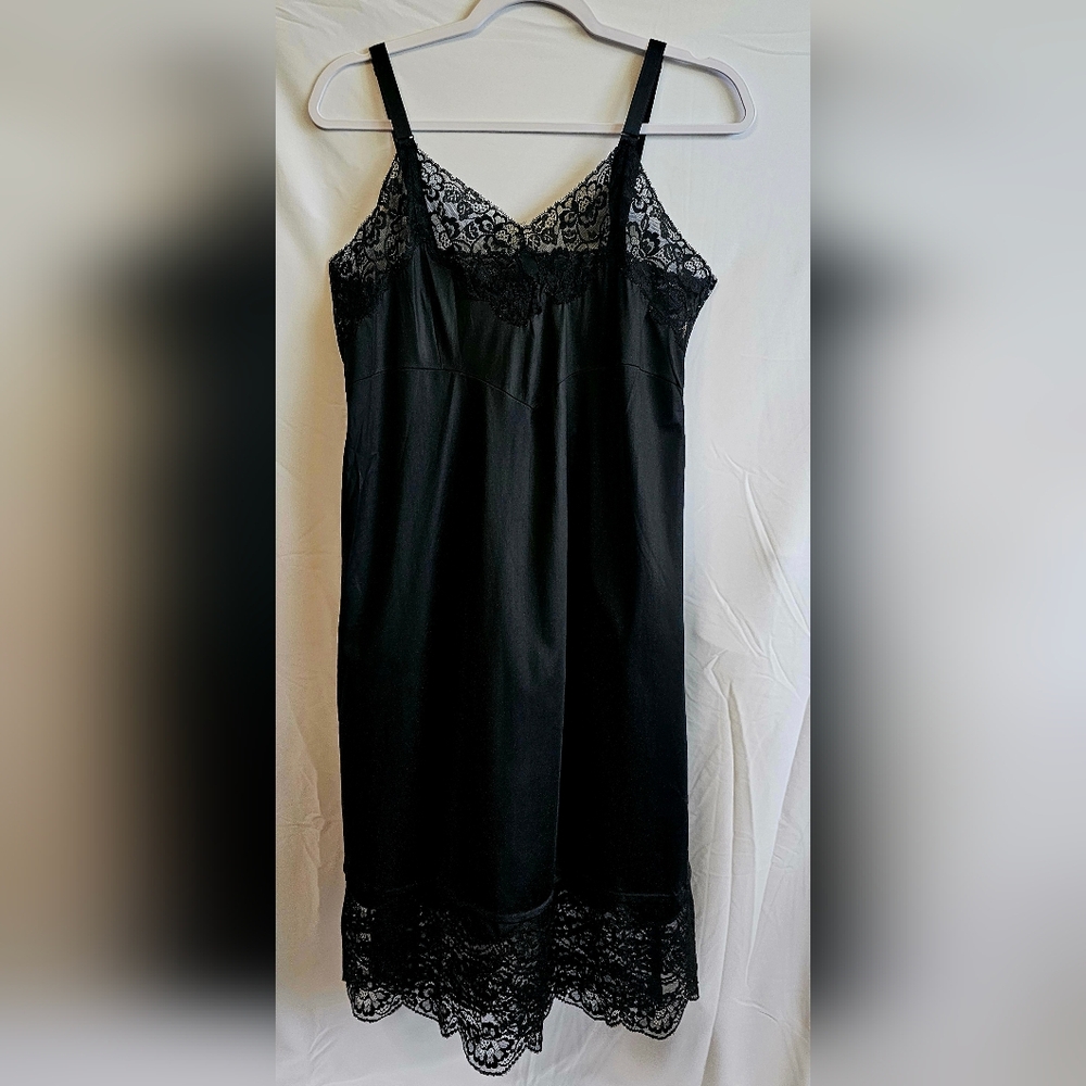 Vintage Black Fine Lingerie By Deena Lace Slip Dress Size 36 Average Length